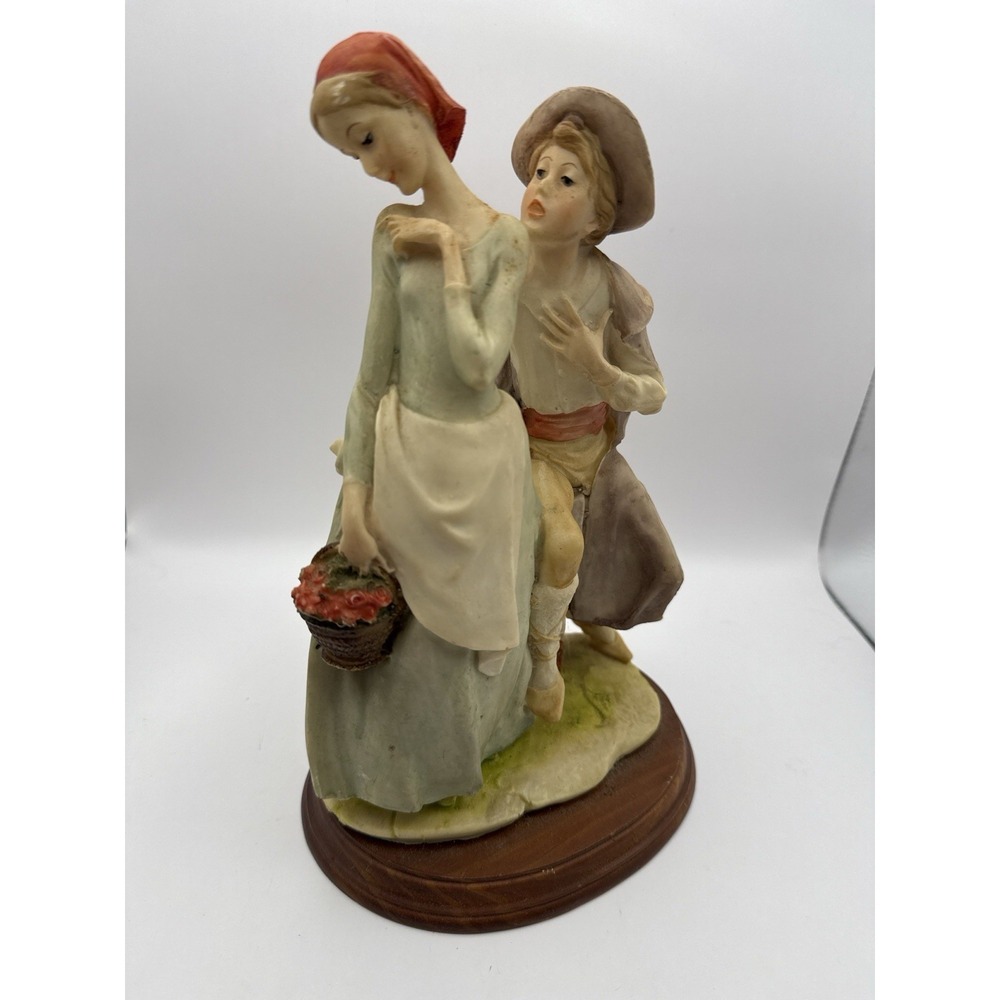 Vintage Hand-Painted Courting Couple Figurine on Wood Base – 10" Romantic Decor
